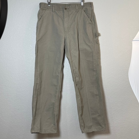 Carhartt Canvas Work Pants Men's 36x32 Carpenter Utility Beige - Picture 1 of 6